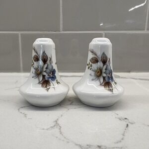 Vintage Sandford Salt Pepper Shakers England Fine Bone China Blue Floral Dogwood